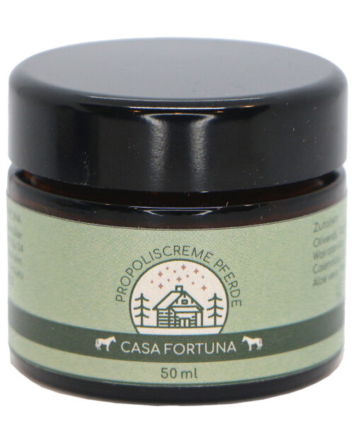Propoliscreme_Pferde Propoliscreme für Pferde, mit gemahlener Eichenrinde und Aloe Vera im 50 ml Glas